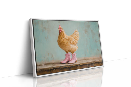 Hen Struts In Pink Boots