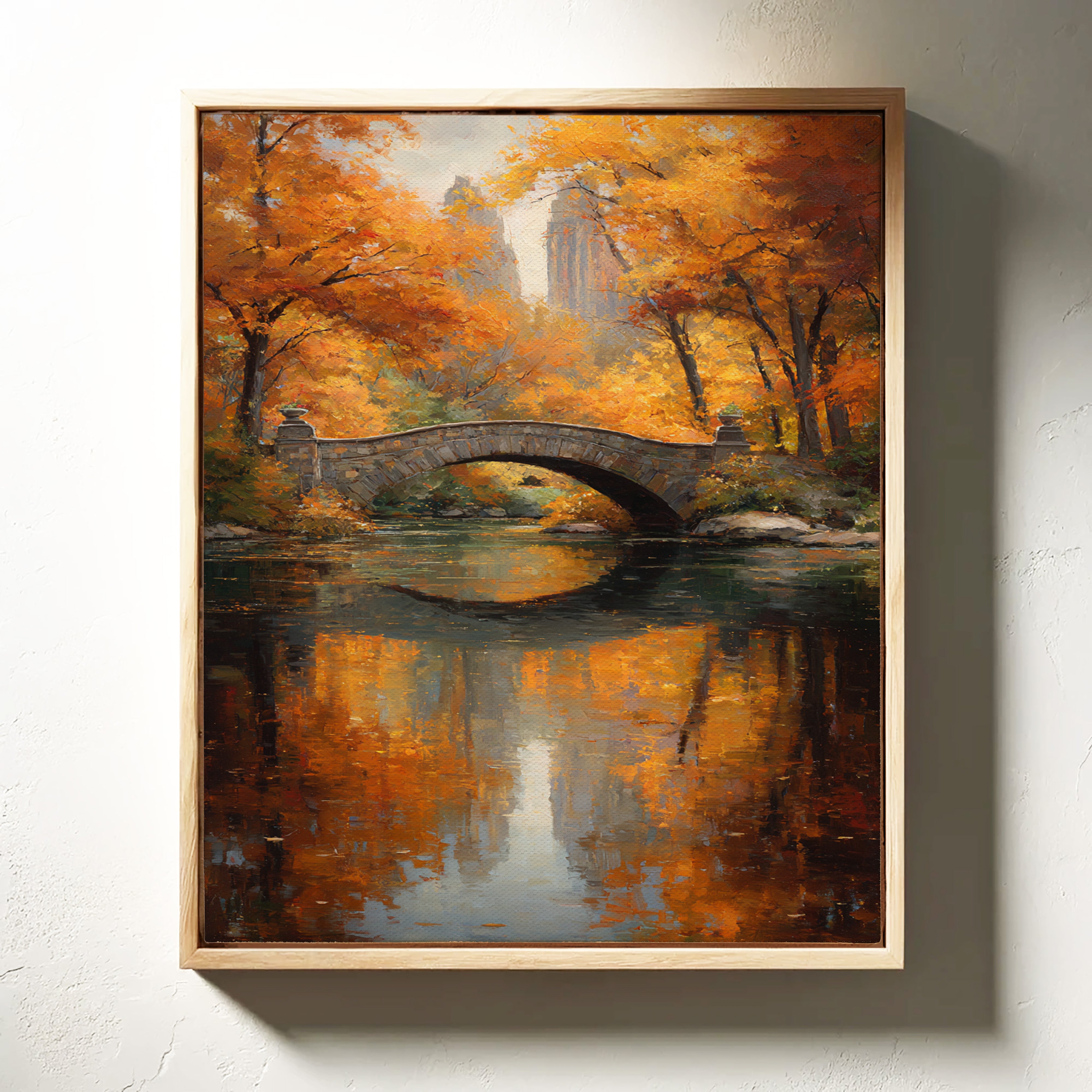Maple Fire Mirrors Stone Bridge