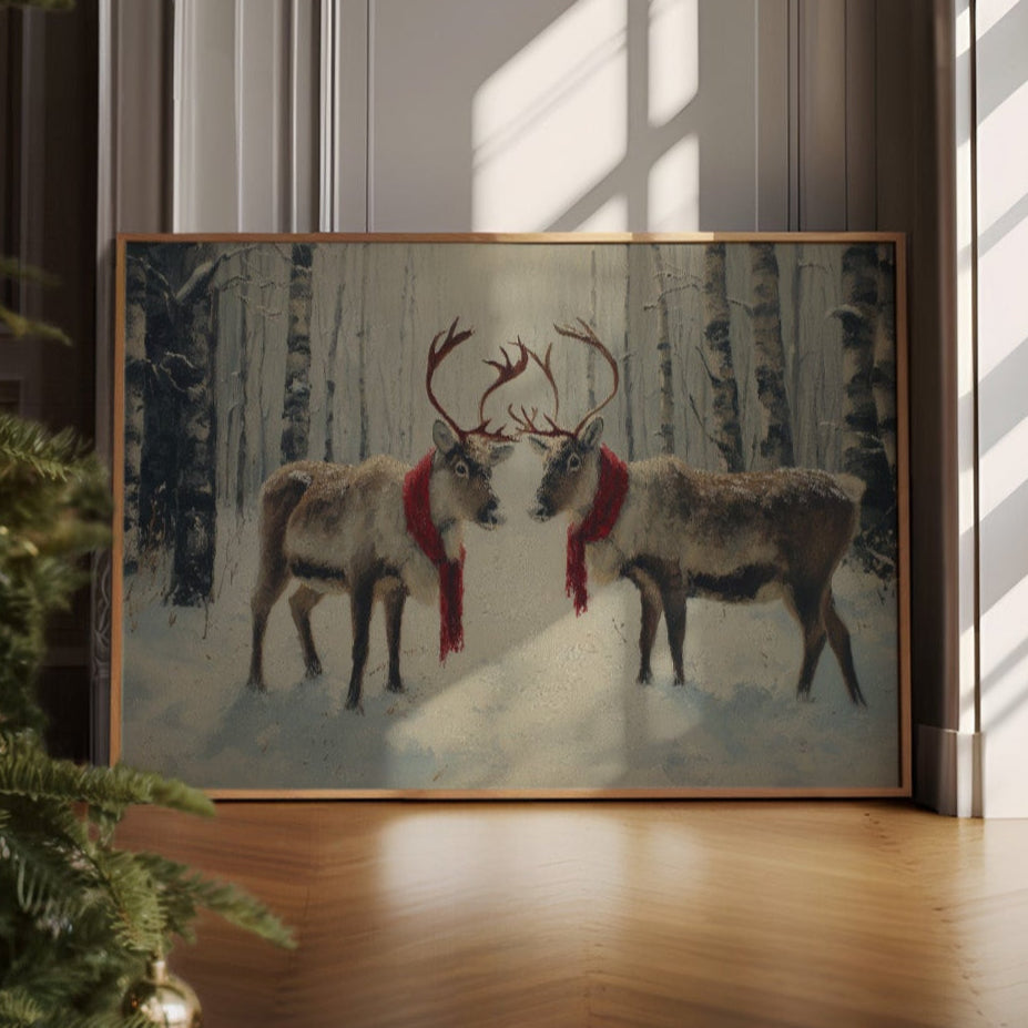 Winter Reindeer Share Crimson Scarves