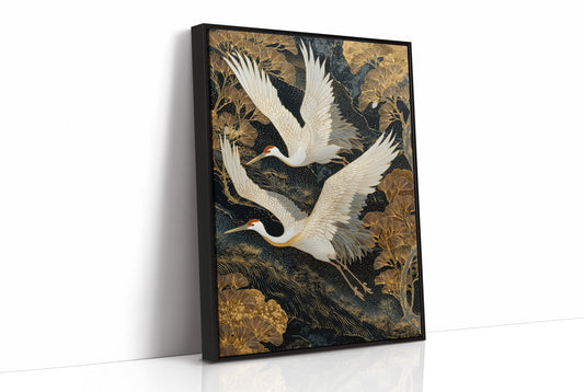 Cranes Dance Through Golden Ginkgo