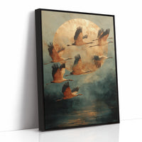 Moonlit Migration Over Misty Waters