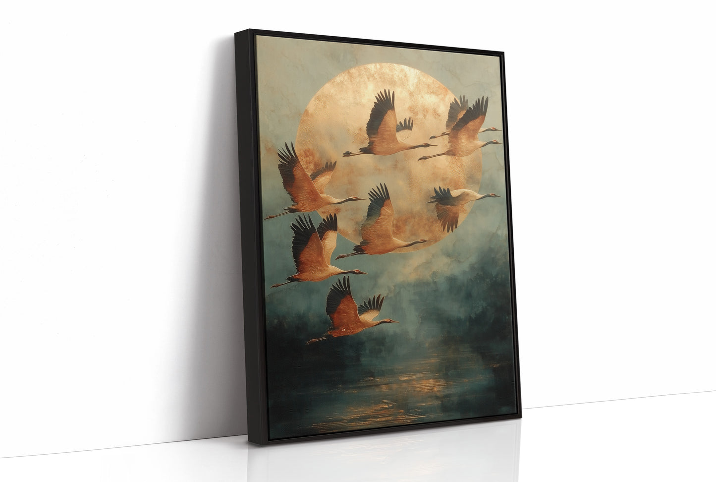 Moonlit Migration Over Misty Waters