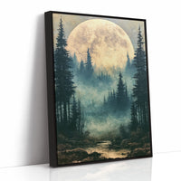 Golden Moon Over Pine Forest