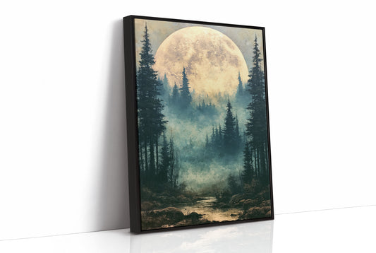 Golden Moon Over Pine Forest