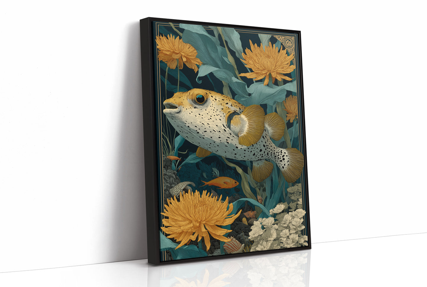 Pufferfish Among Chrysanthemums