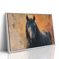 Midnight Stallion Against Amber Sky