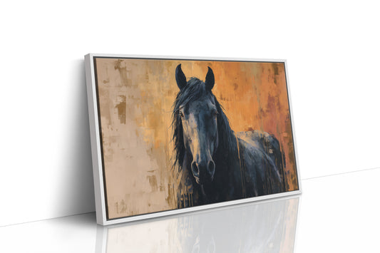 Midnight Stallion Against Amber Sky
