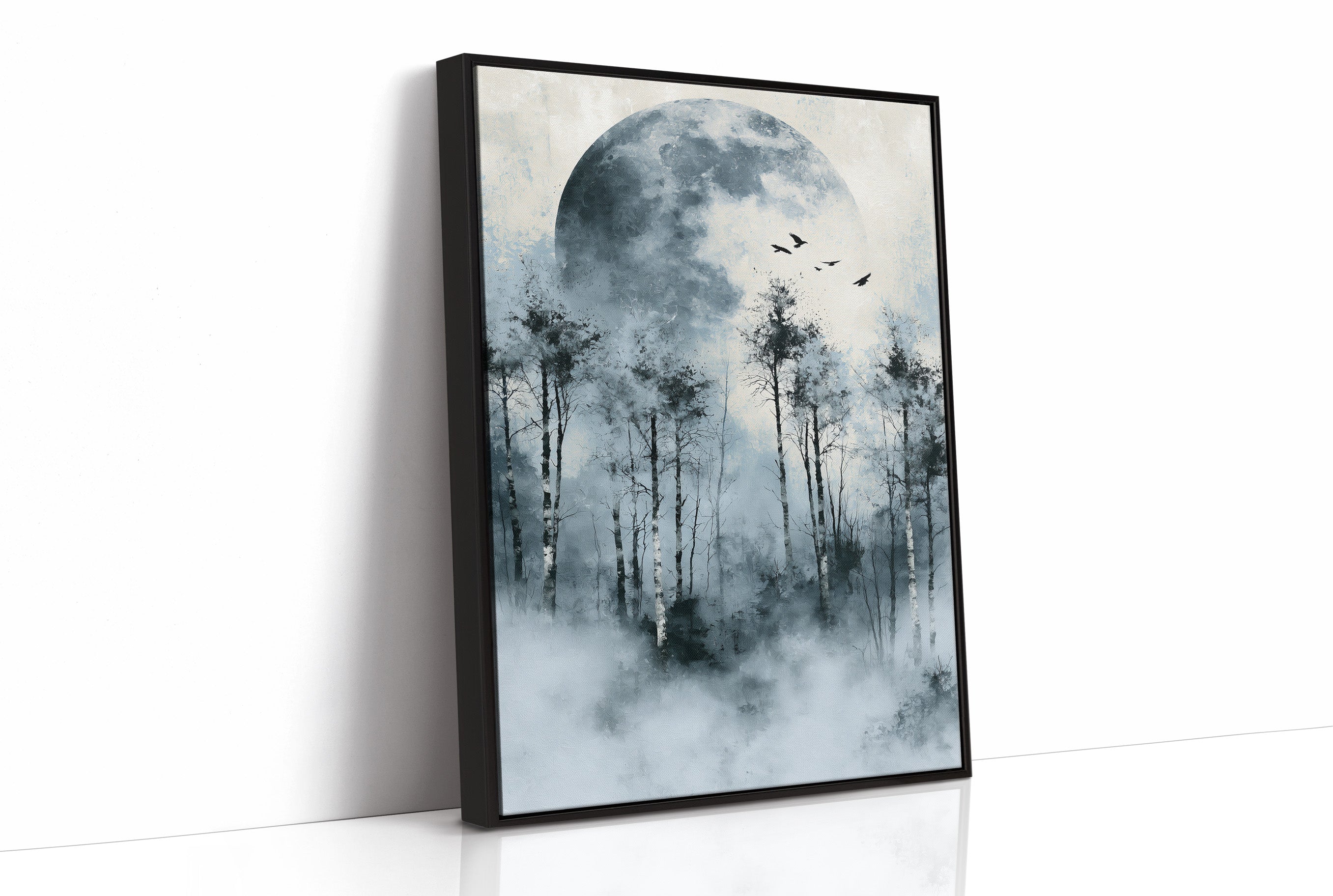 Ice Blue Moon Through Birch Fog