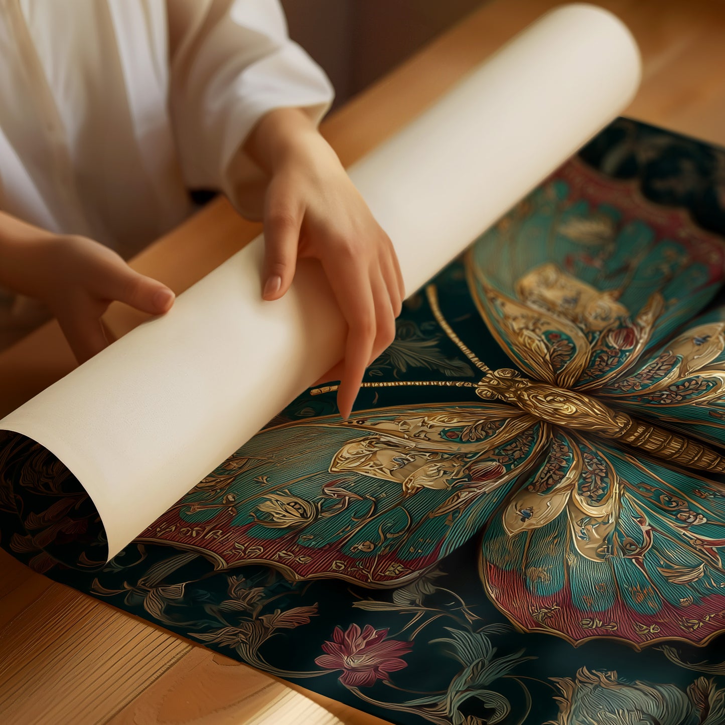 Gilded Wings Among Midnight Blooms