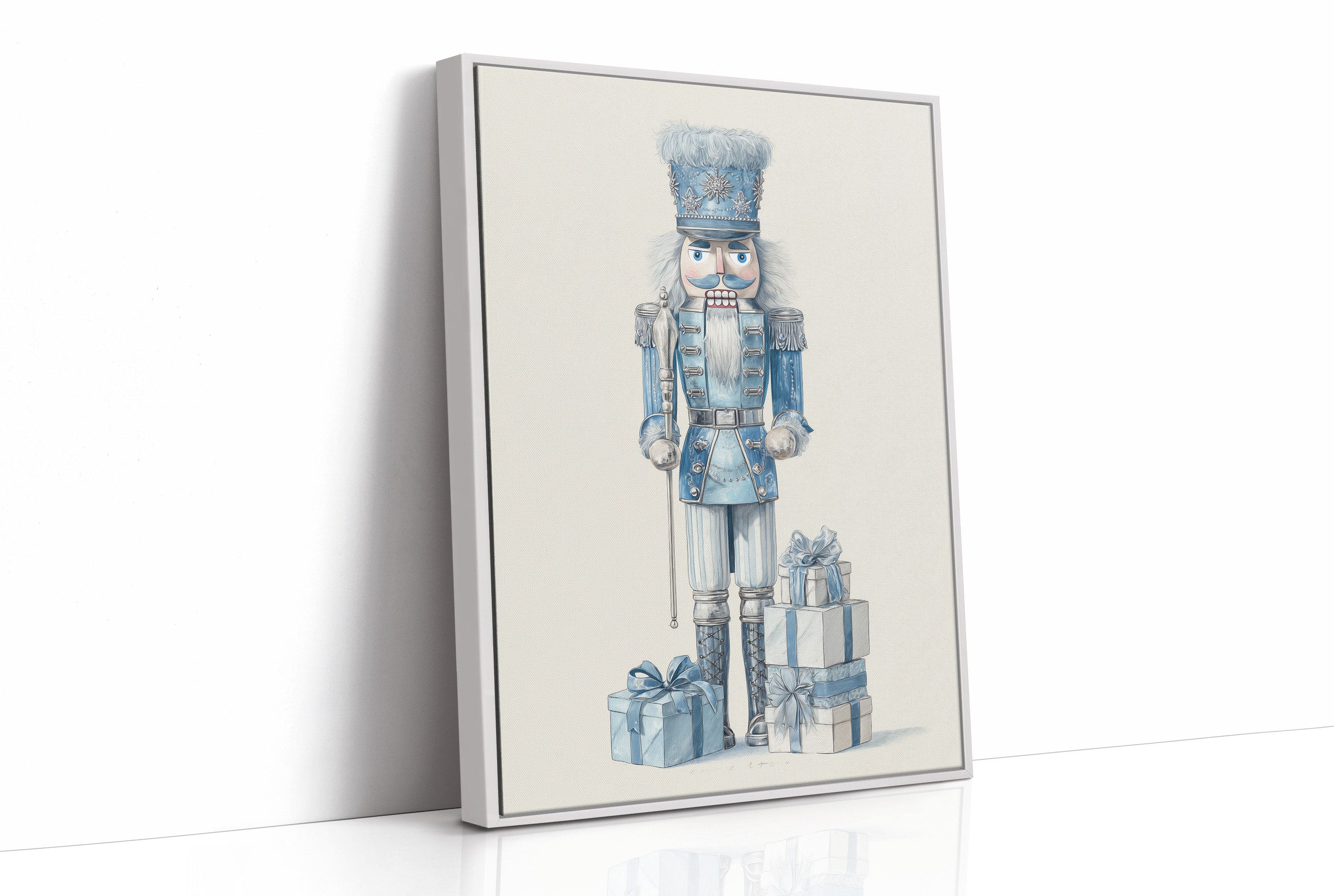 Blue Nutcracker Guards Winter's Treasures