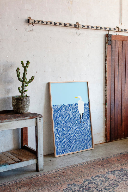 Egret in Blue Dotted Waters