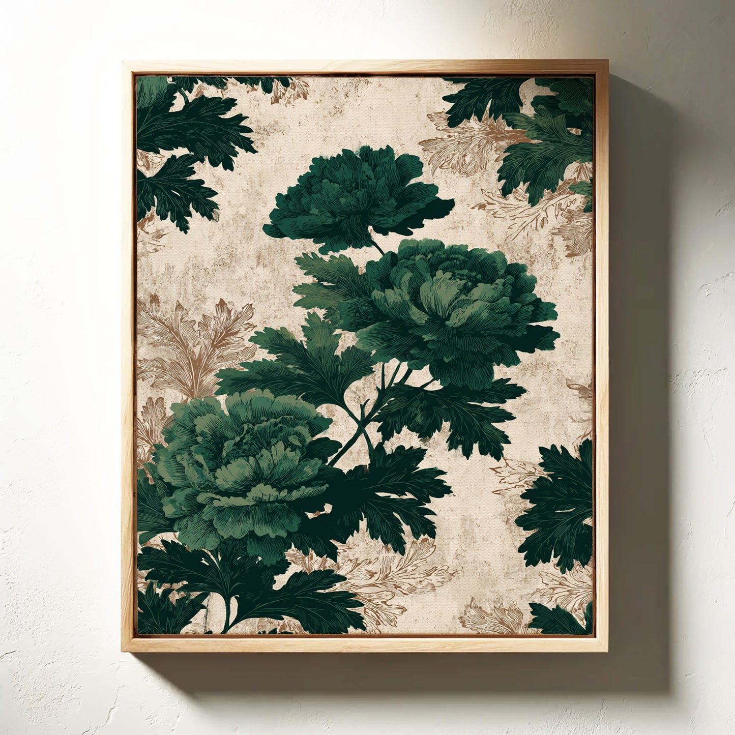 Emerald Blooms on Rustic Canvas