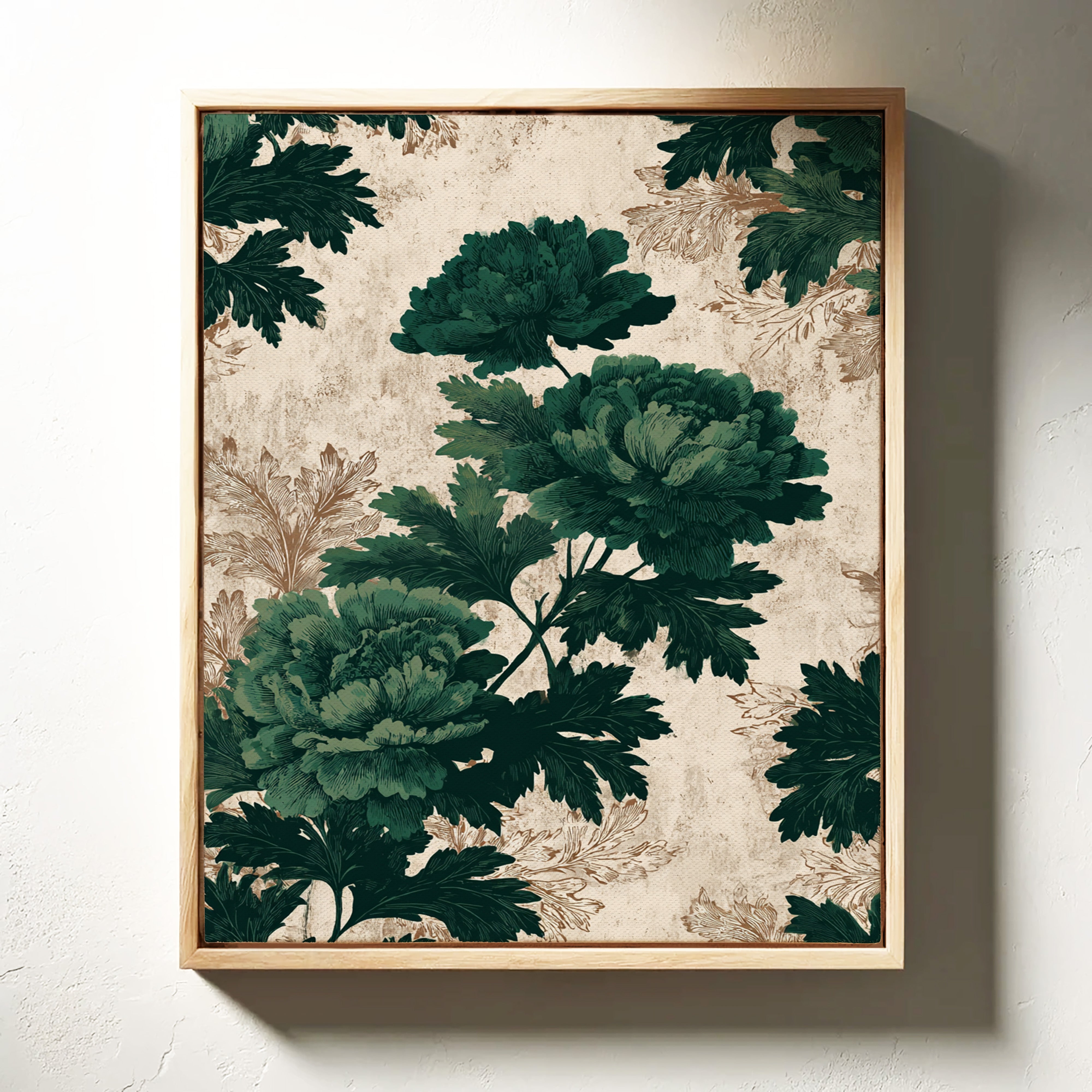 Emerald Blooms on Rustic Canvas