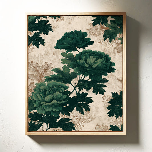 Emerald Blooms on Rustic Canvas