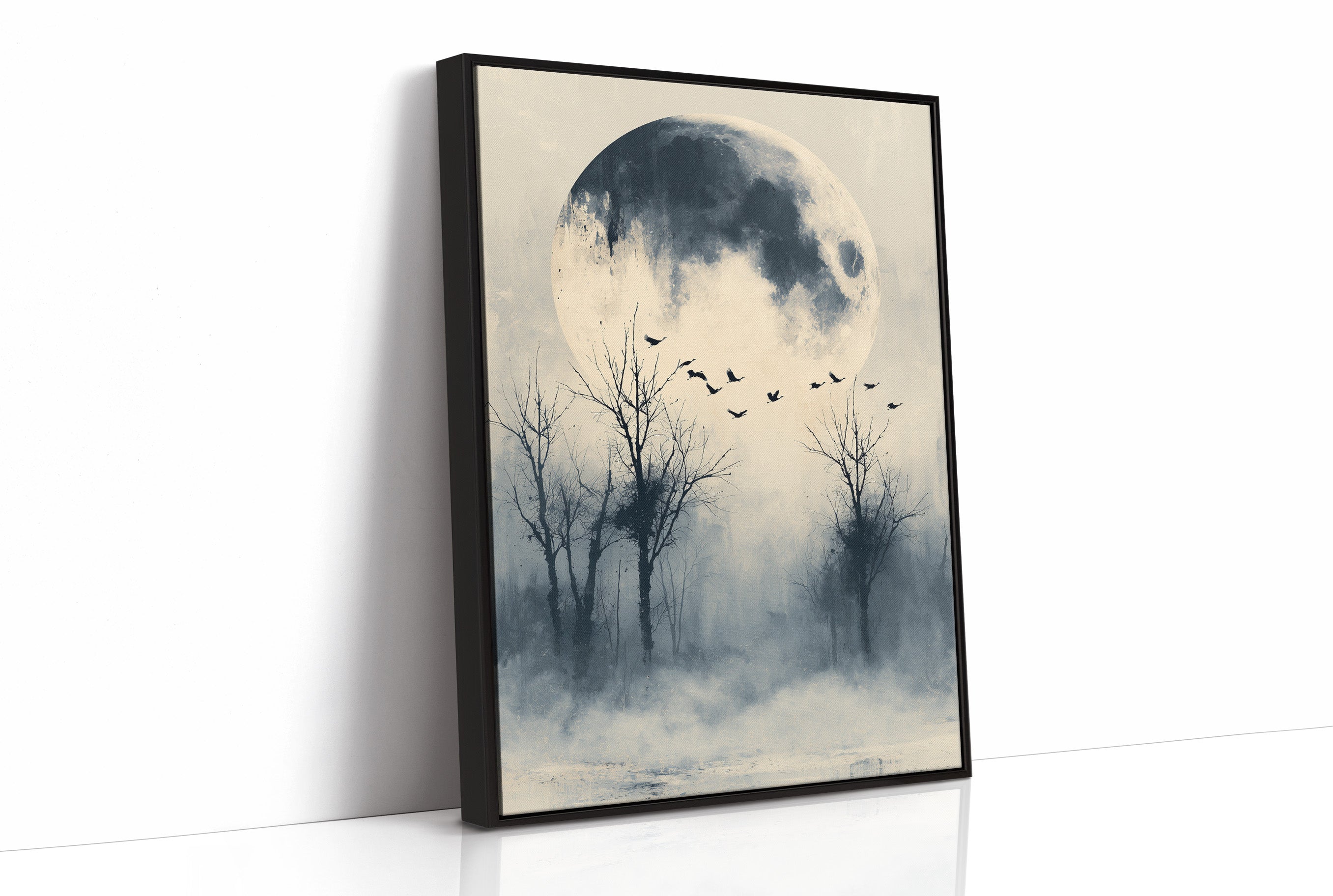 Geese Take Flight Beneath the Shadowed Moon