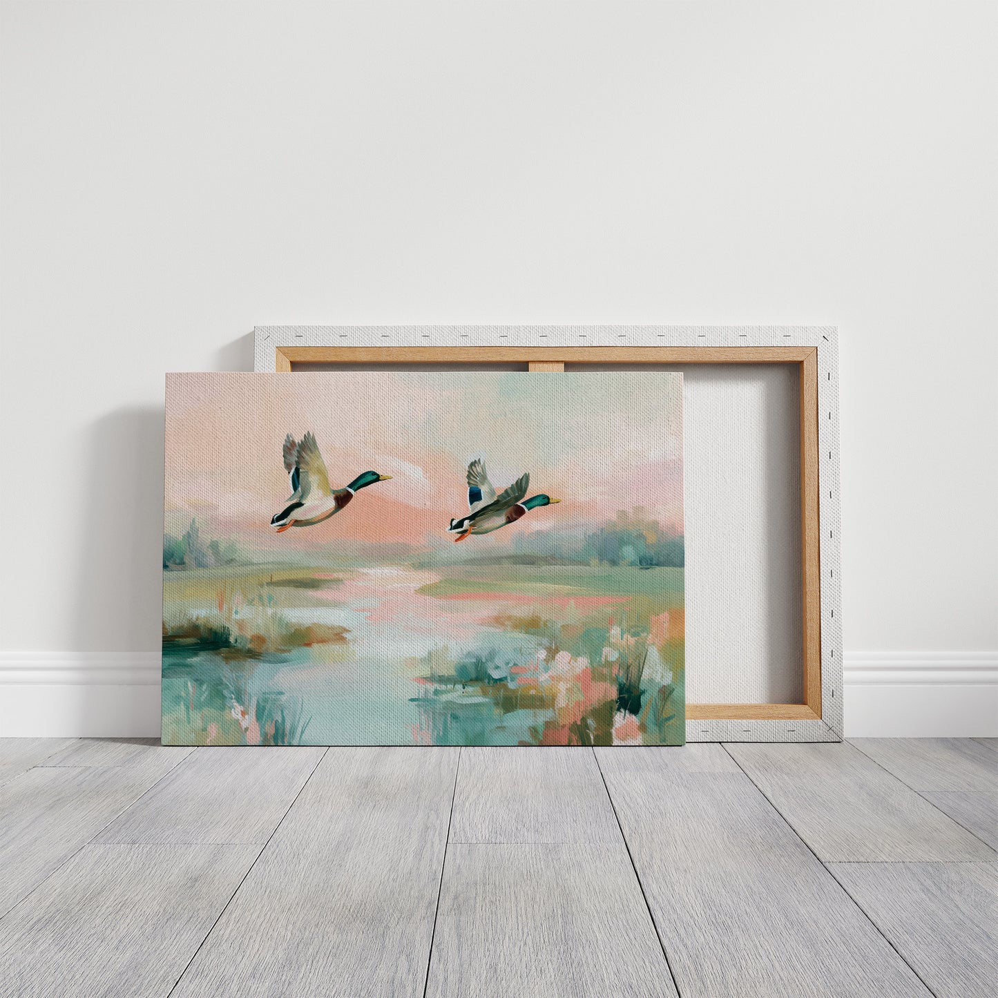 Mallards Glide Through Pastel Wetlands