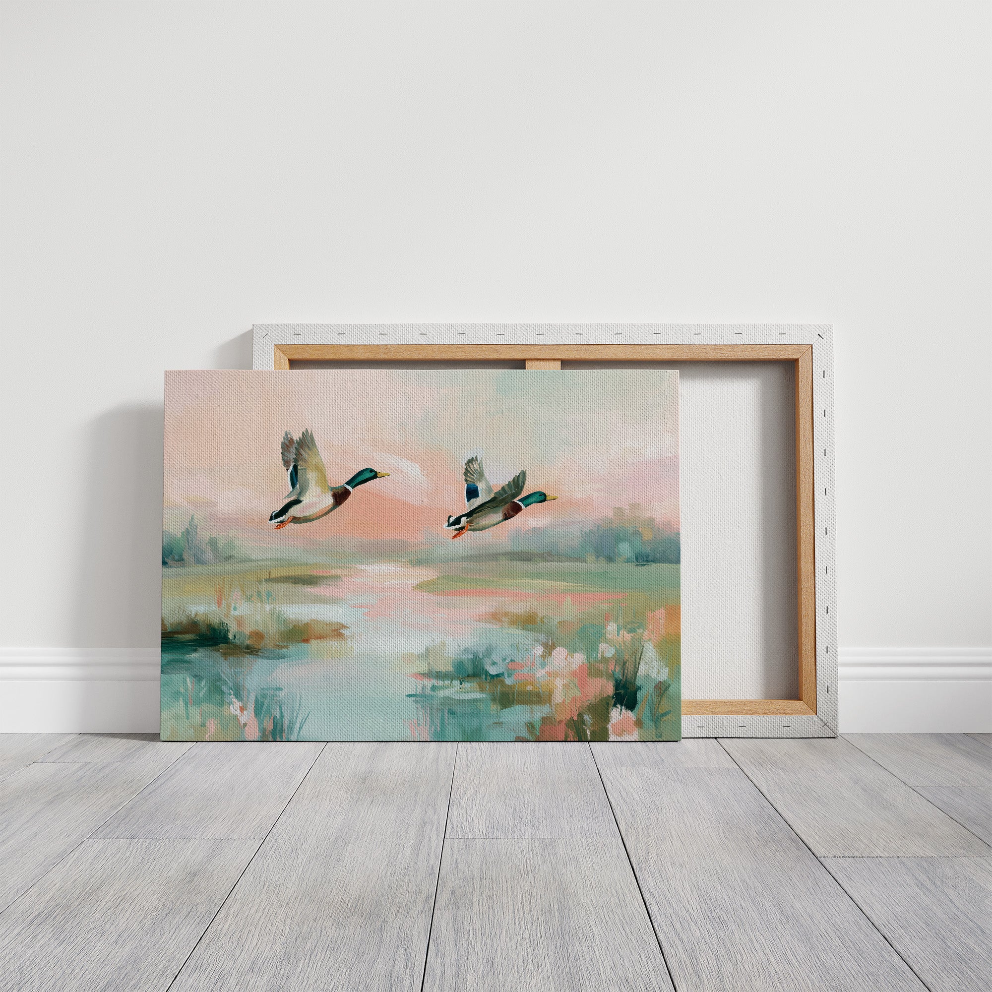 Mallards Glide Through Pastel Wetlands
