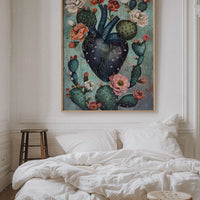 Cactus Heart Bloom – Surreal Botanical Art, Dark Floral Wall Decor