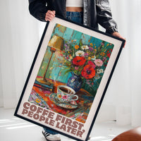 Coffee First, People Later – Cozy Vintage Coffee Art Print