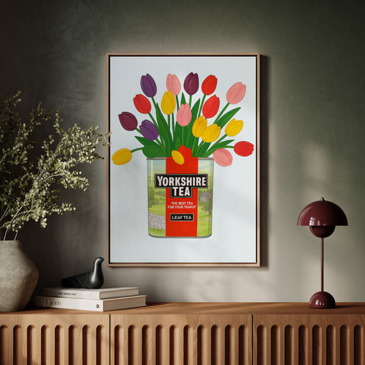 Tulips in a Yorkshire Tea Tin