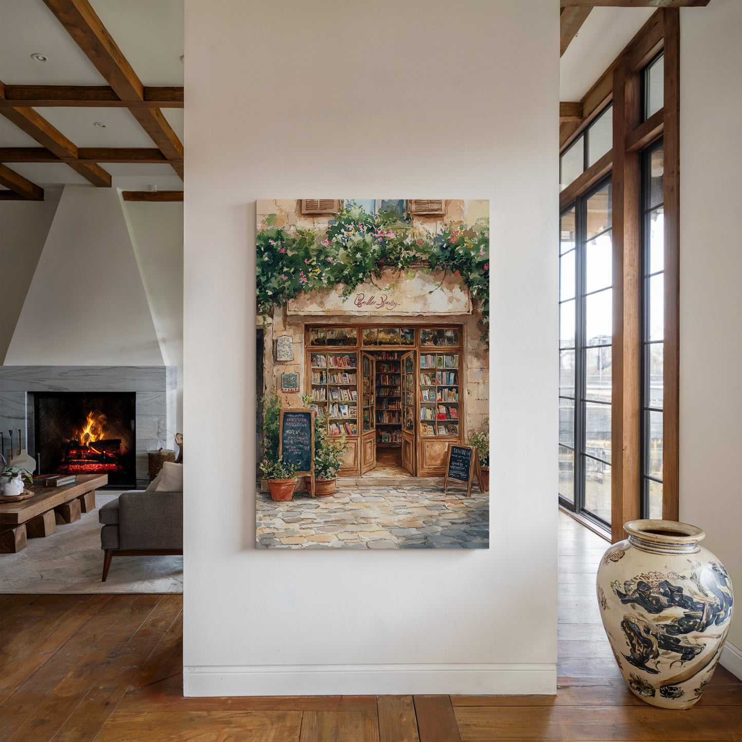 Charming French Bookstore – Vintage European Street Scene Wall Art