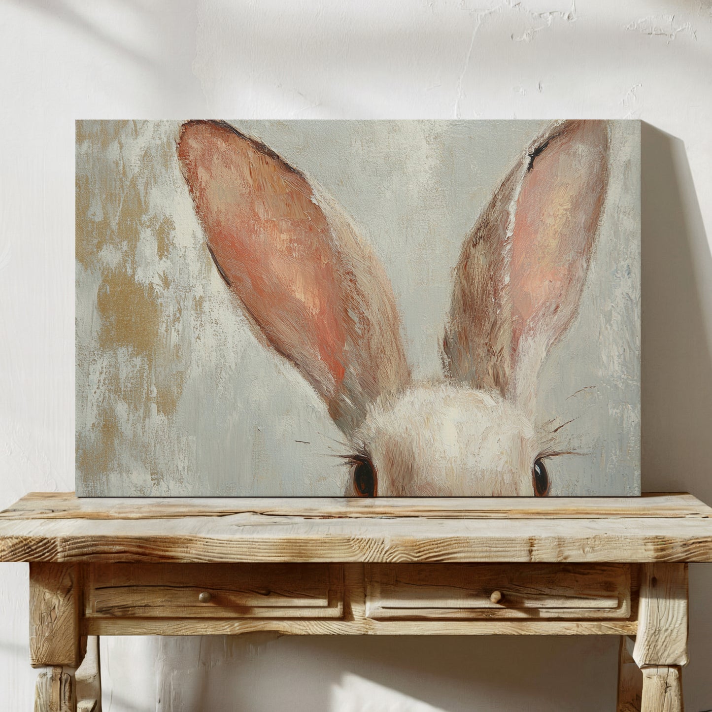 Whimsical Bunny Ears – Soft Neutral Textured Rabbit Art Print