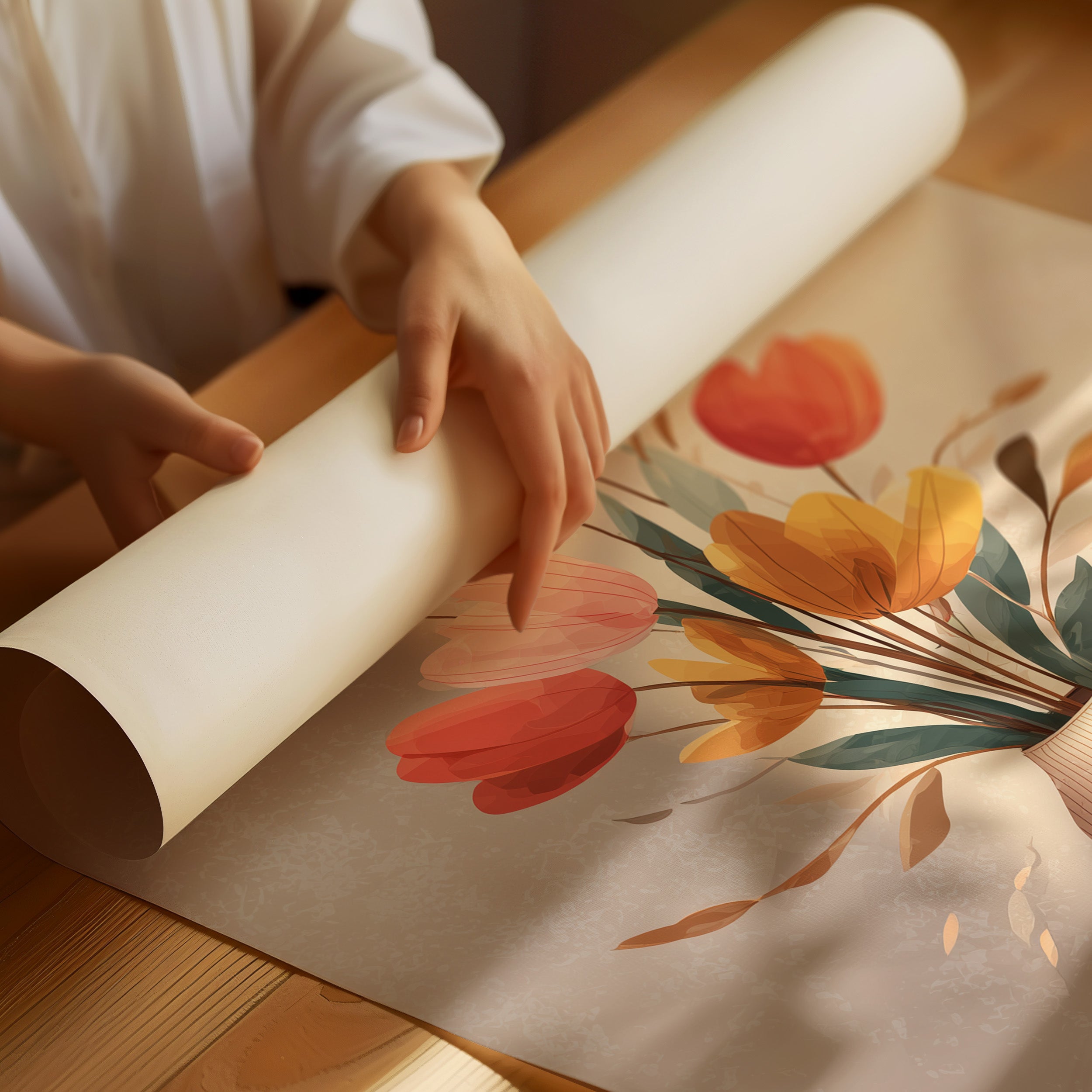 Sunlit Tulips in Minimalist Embrace