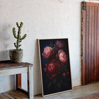 Crimson Peonies in Midnight Bloom