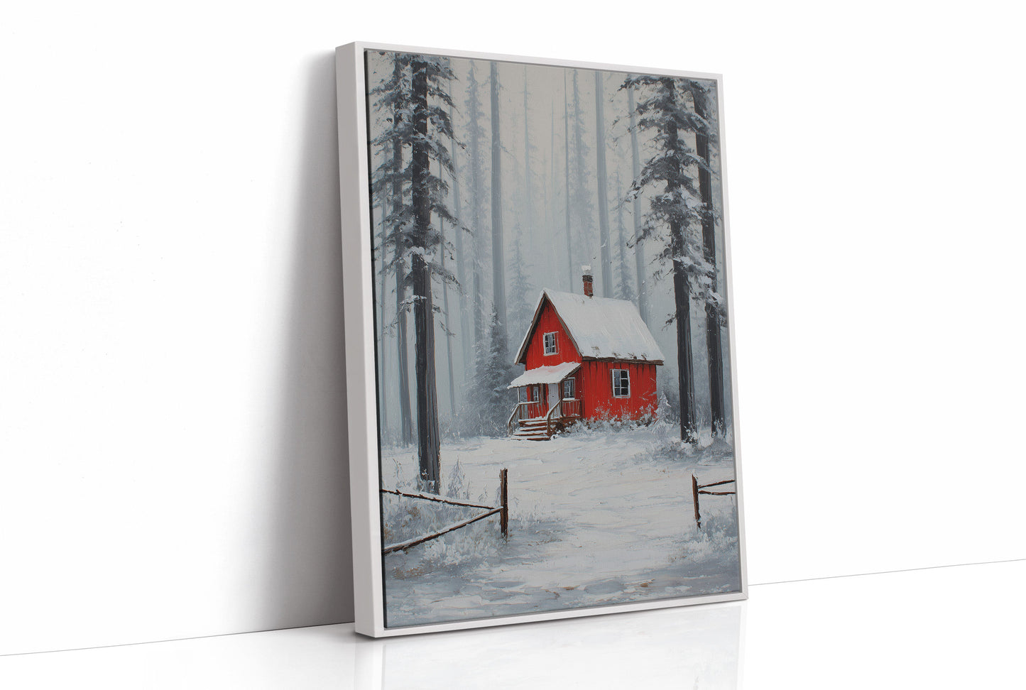 Red Cabin Sleeps In Winter Woods