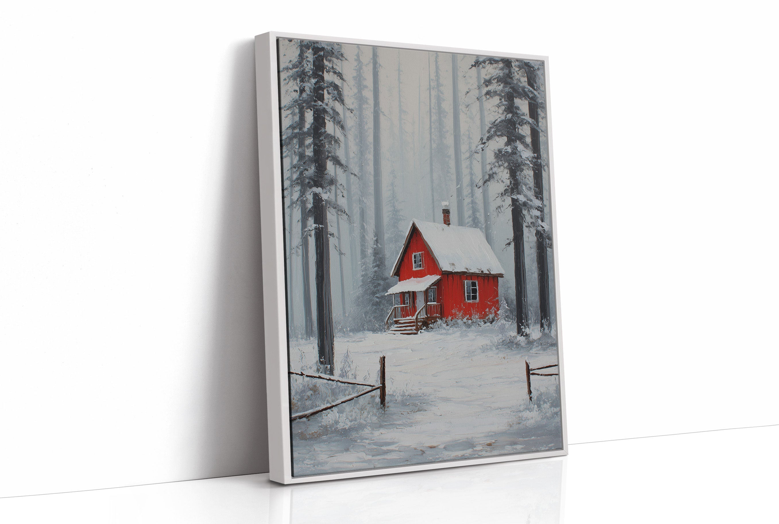 Red Cabin Sleeps In Winter Woods