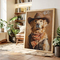 Golden Retriever Gunslinger in a Cowboy Hat