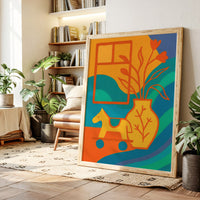 Wooden Horse Meets Morning Tulips