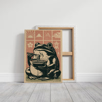 Steamy Ramen Toad: A Woodblock Frog's Slurp