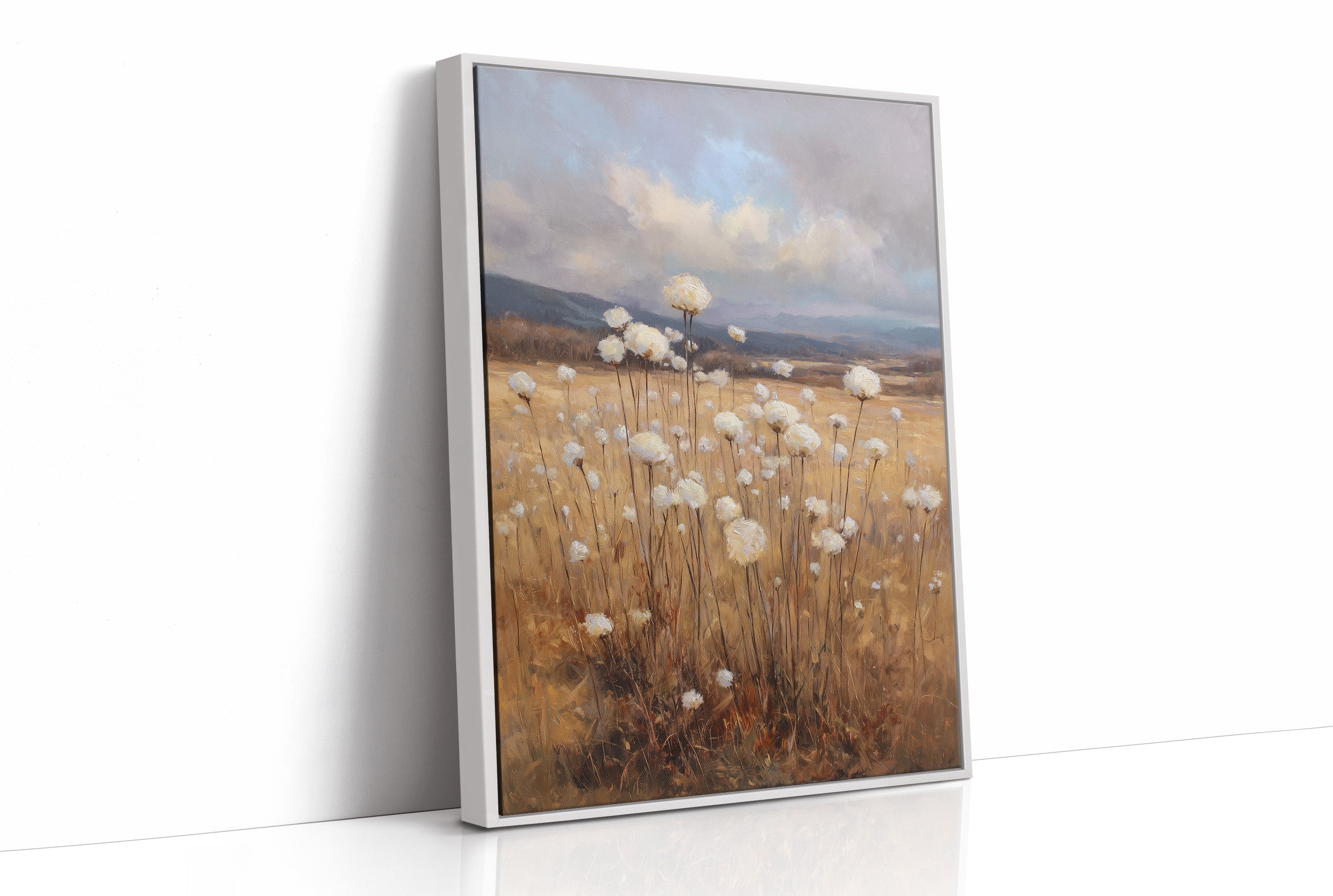 Cotton Fields Under Autumn Sky