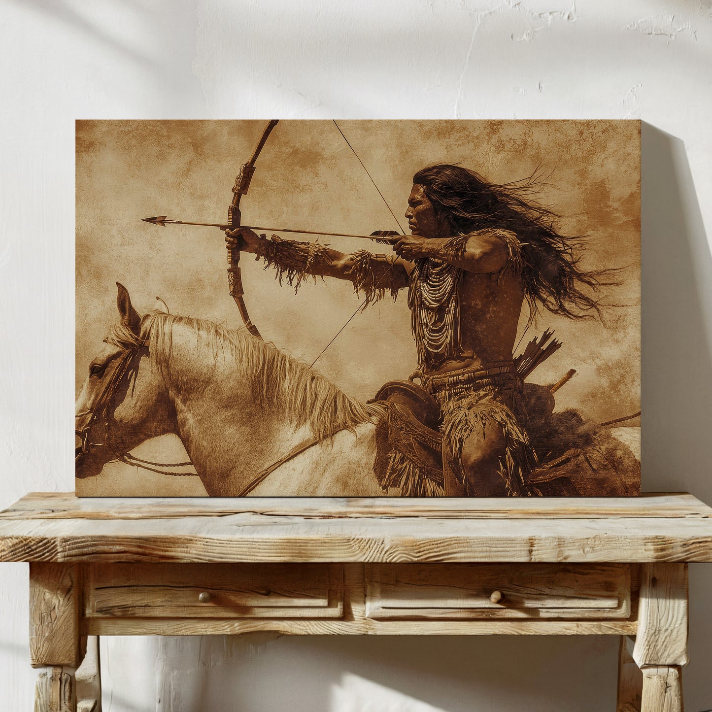 Warrior Archer on Horseback – Western Sepia Wall Art Print