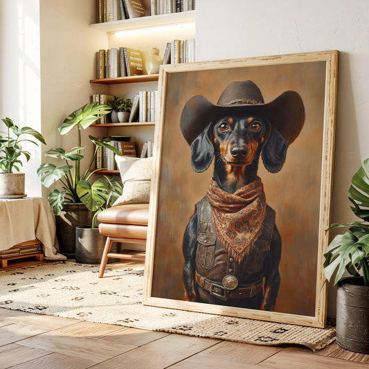 Cowboy Dachshund in Leather and Lace