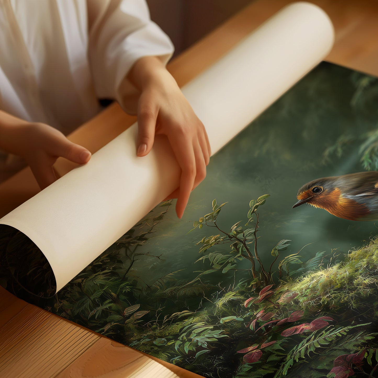 Robin's Perch In Misty Forest