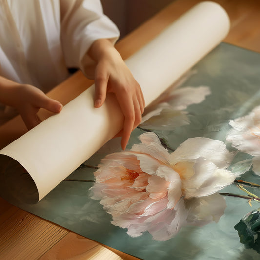 Blush Peonies Against Sage Memory
