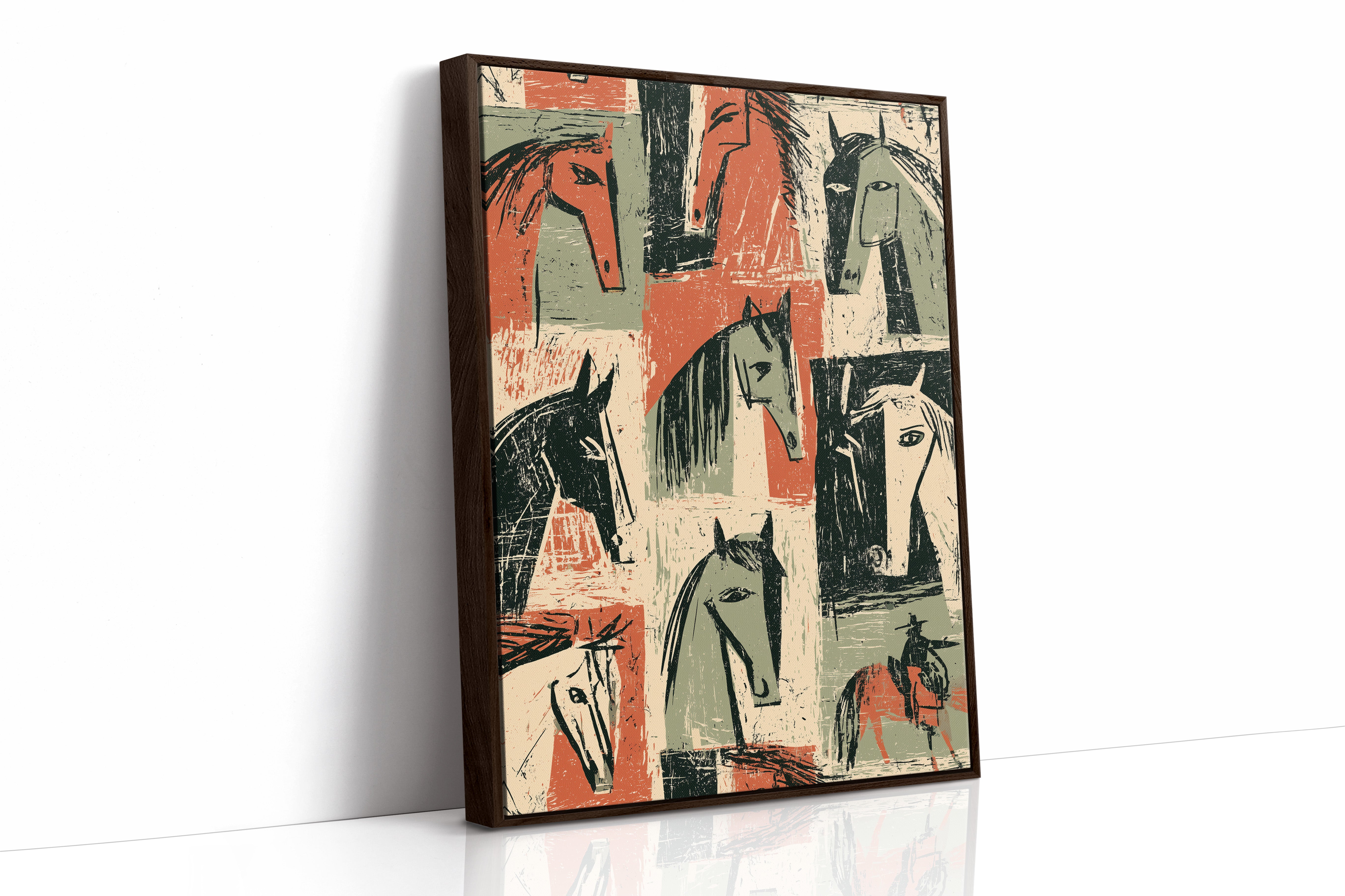 Horse Heads Block Print Grid