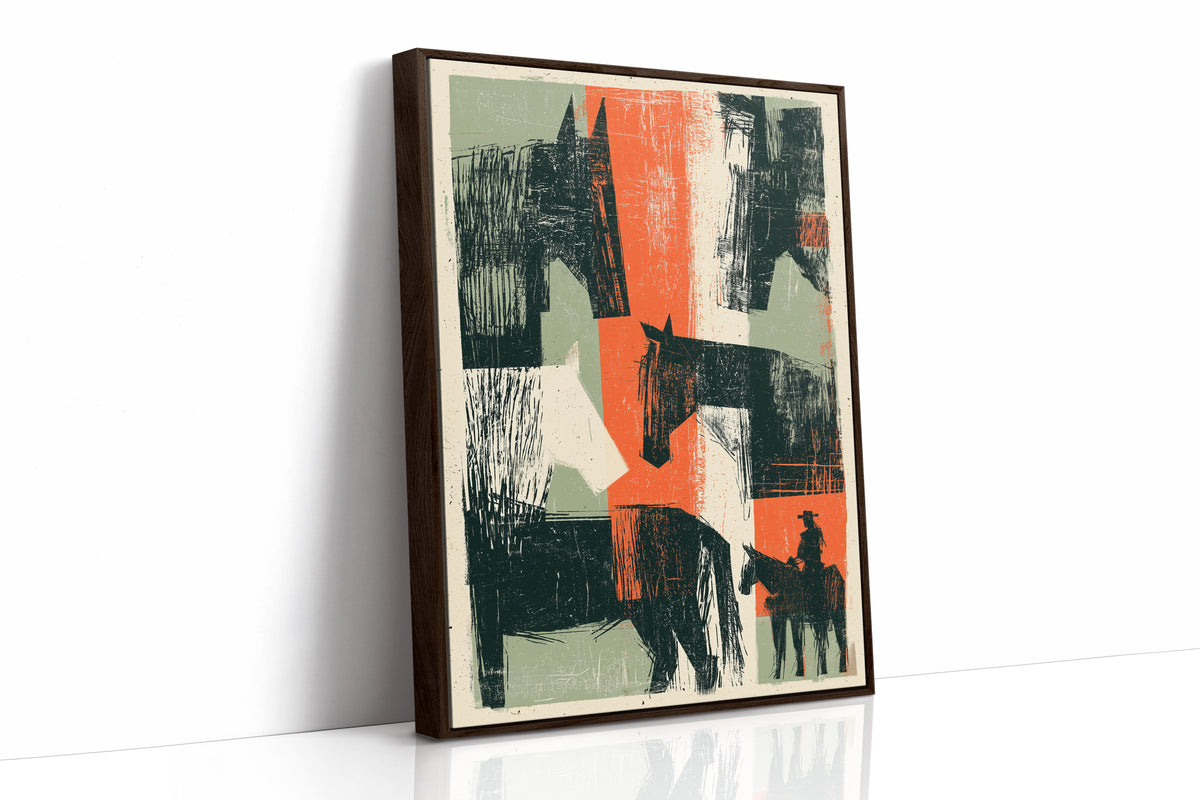 Abstracted Herd, One Cowboy in the Corner
