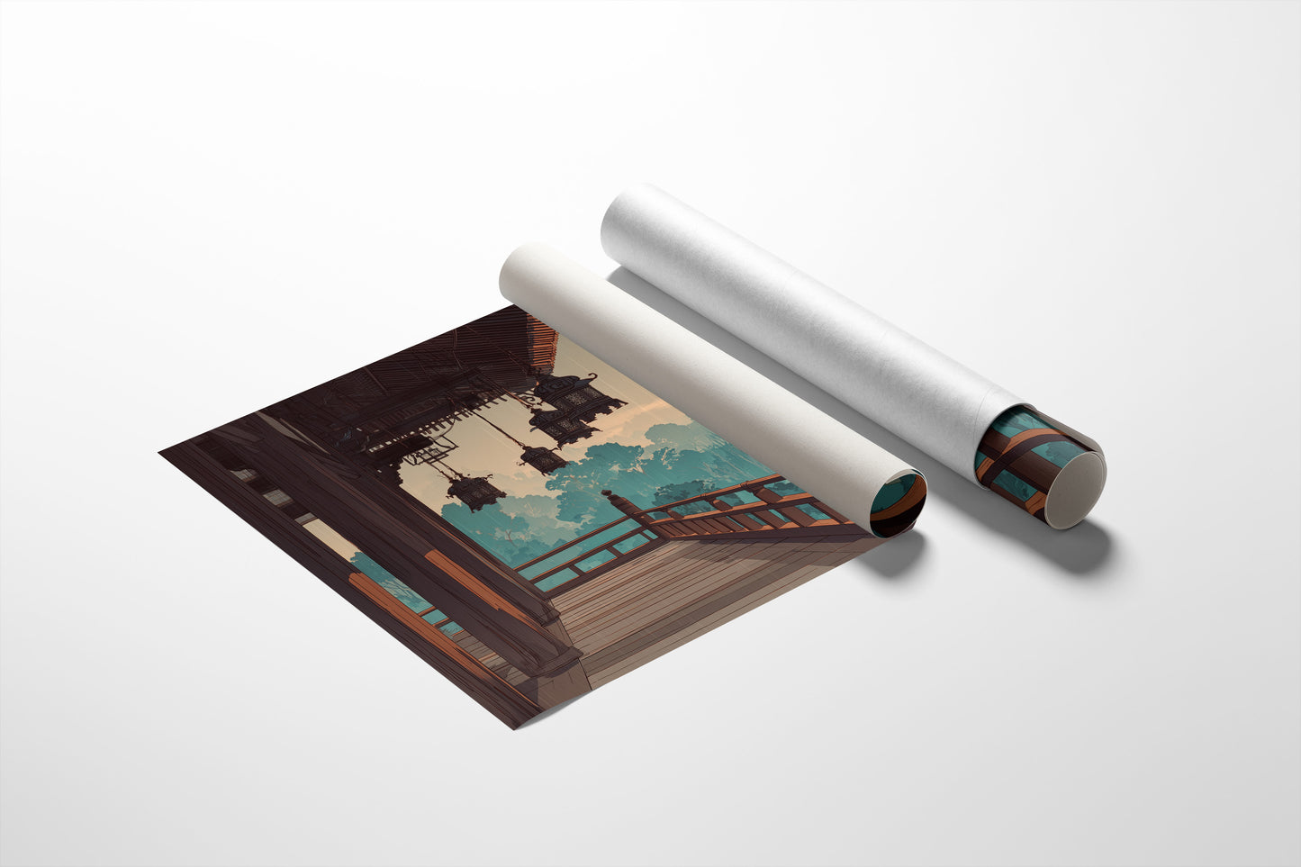 Temple Lanterns Guide Misty Dawn