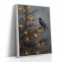 Raven Perches Among Winter Lights