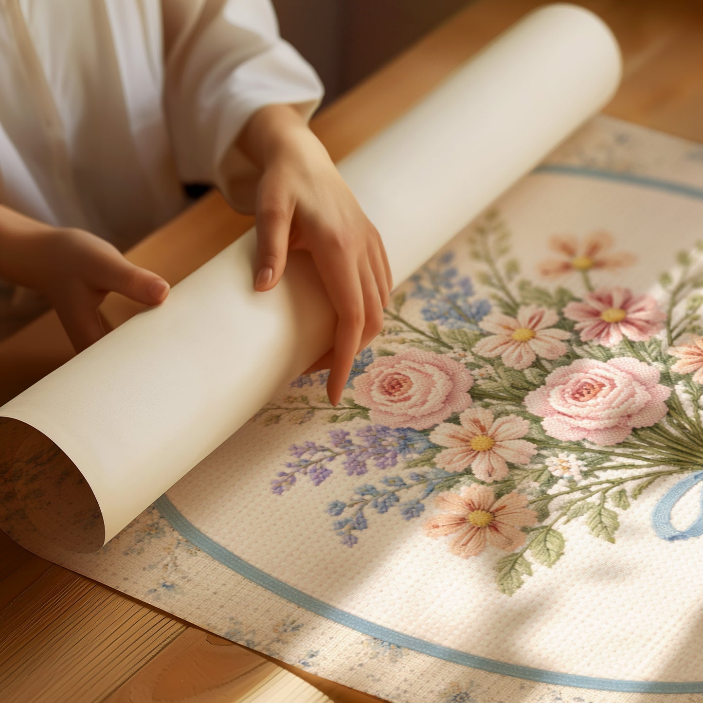 Pastoral Bouquet in Delicate Stitches