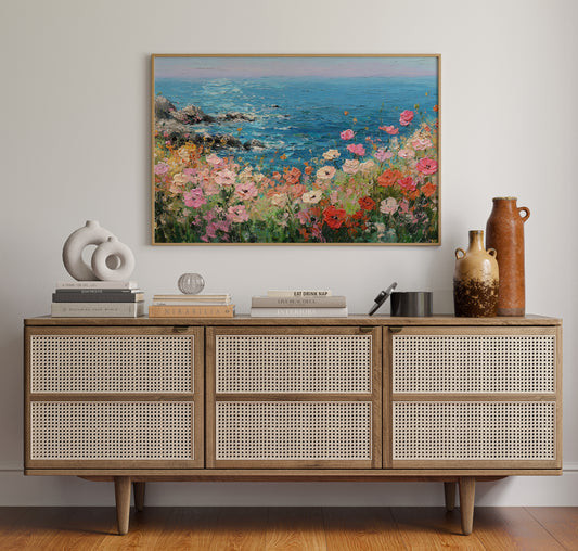 Coastal Poppies Dance Above Azure Waves