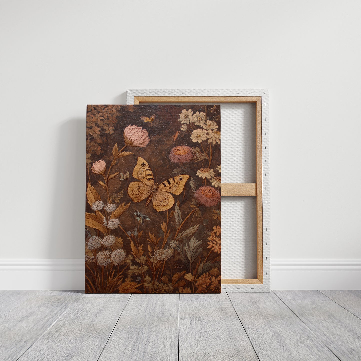 Golden Moths Among Vintage Blooms