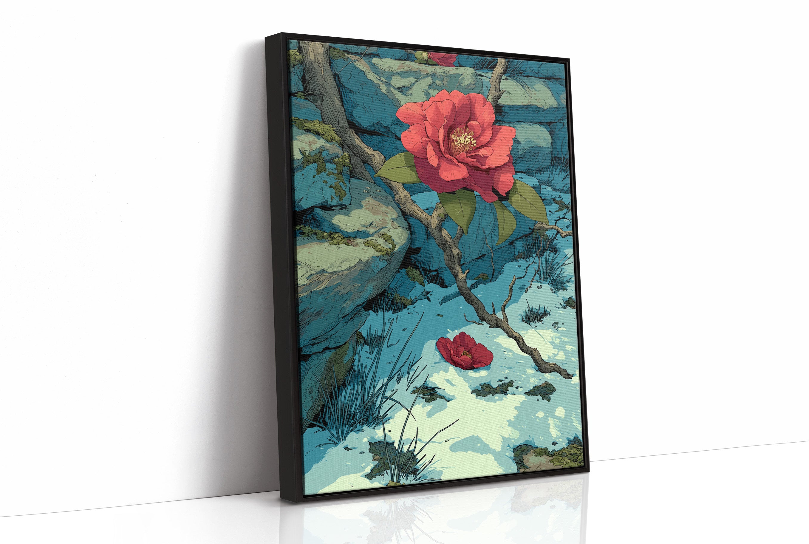 Camellia Blooms Through Snow