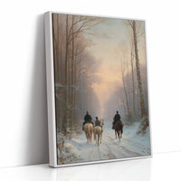 Winter Riders Through Misty Forest