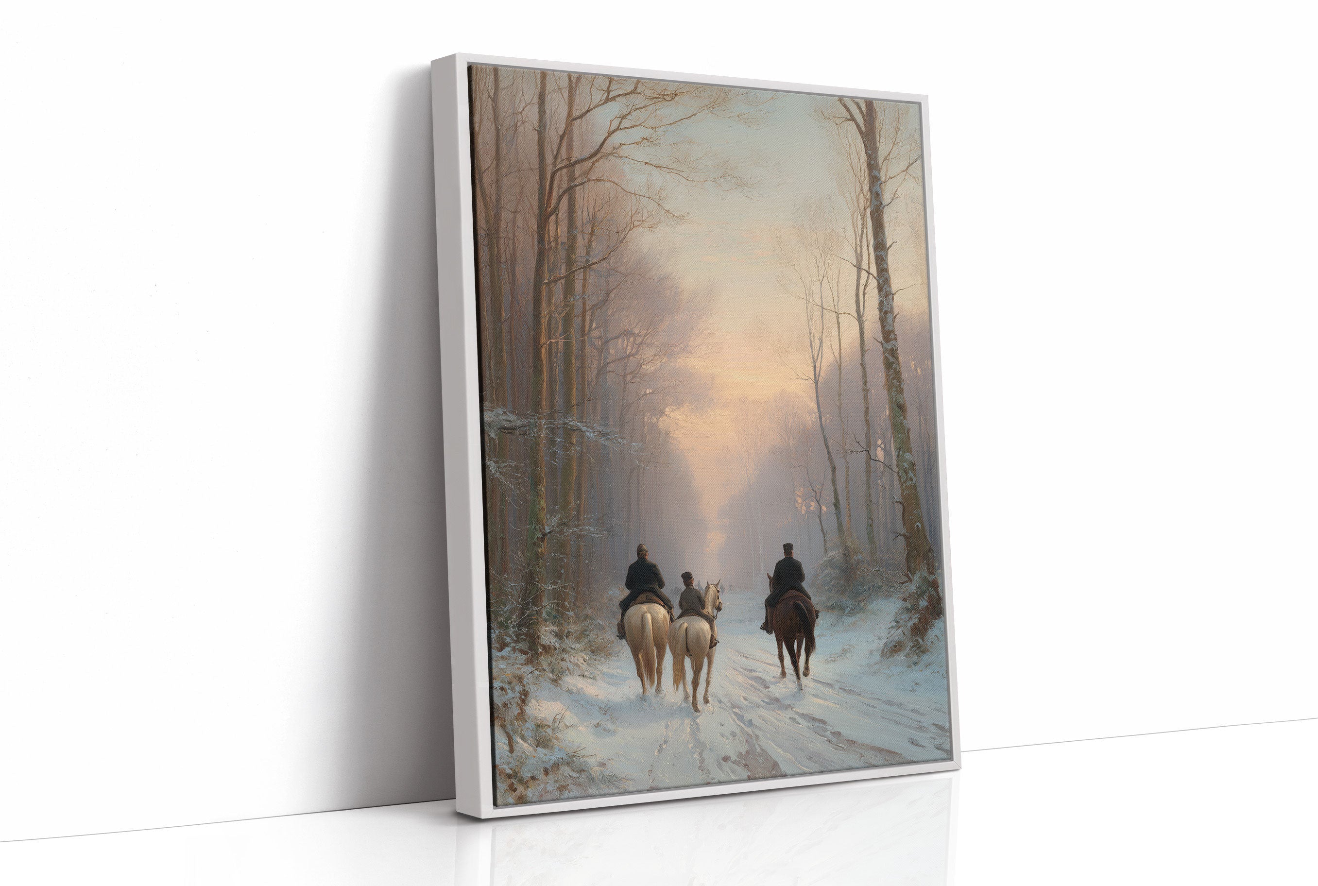 Winter Riders Through Misty Forest