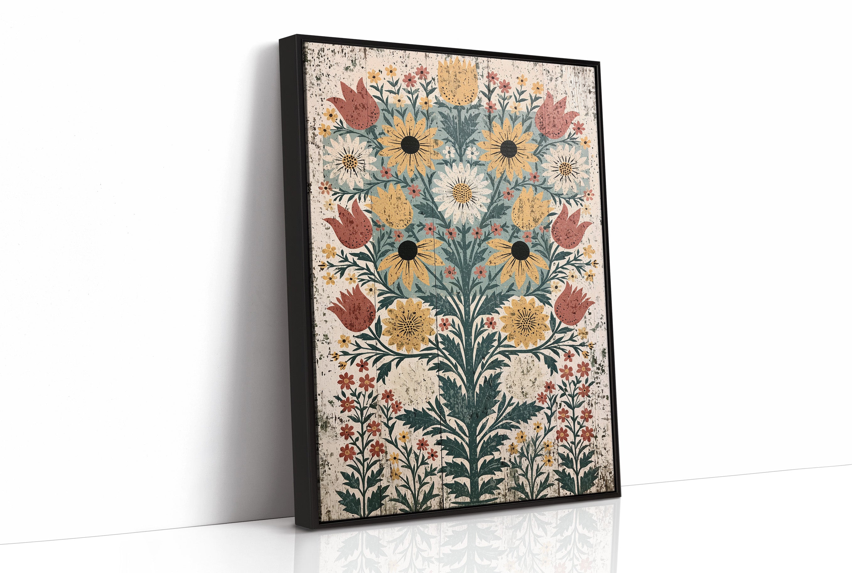 Black-Eyed Susans on Weathered Wood