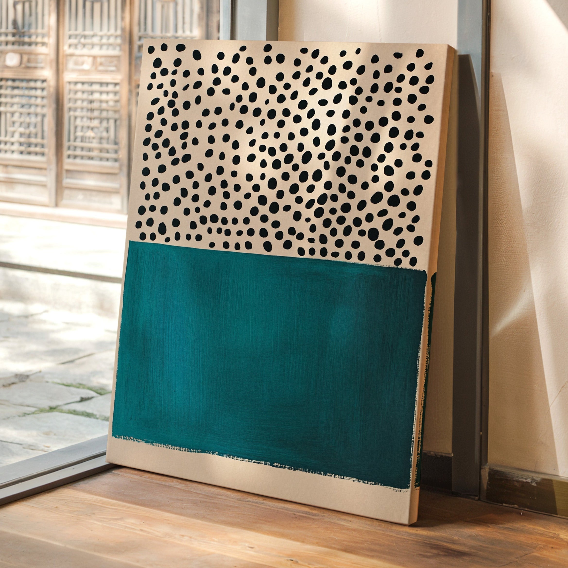 Teal Block and Ink Dots